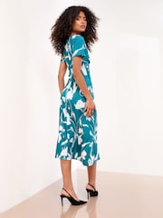Lipsy Teal Blue Petite Mixed Print Underbust Jersey Midi Dress - Image 4 of 4