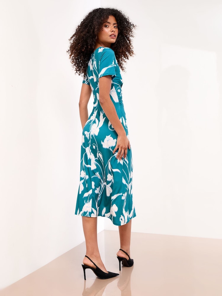 Lipsy Teal Blue Petite Mixed Print Underbust Jersey Midi Dress - Image 4 of 4