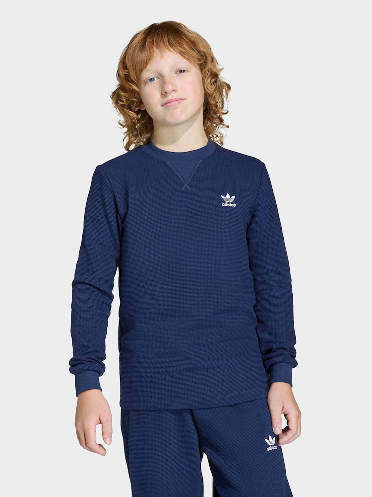 כחול  - adidas Originals Waffle Long Sleeved Top - תמונה 1 מתוך 6