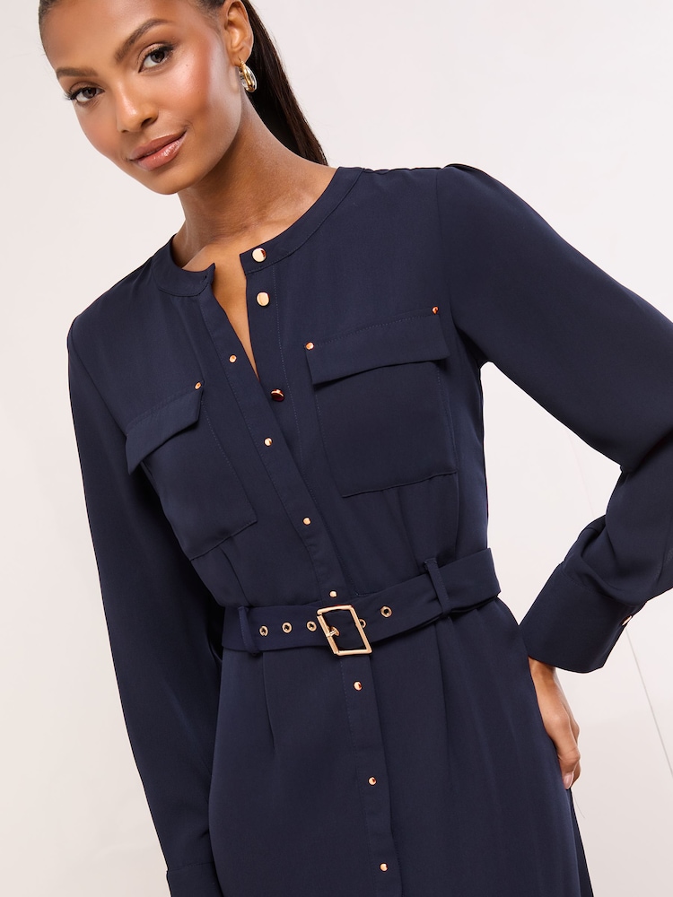 knee length dresses for ladies Embroidered Marina Collar Dress