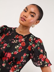 Lipsy Black Petite Floral Print Short Sleeve Woven Maxi Dress - Image 2 of 4