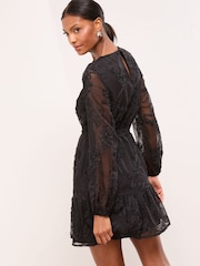 Lipsy Black Petite Mini Long Sleeved Burnout Shift Dress - Image 5 of 5