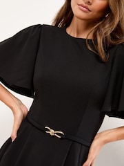 Lipsy Black Snaffle Trim Short Sleeve Fit and Flare Midi Dress - Image 2 of 4