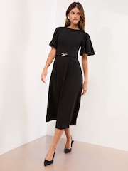 Lipsy Black Snaffle Trim Short Sleeve Fit and Flare Midi Dress - Image 3 of 4