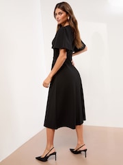 Lipsy Black Snaffle Trim Short Sleeve Fit and Flare Midi Dress - Image 4 of 4