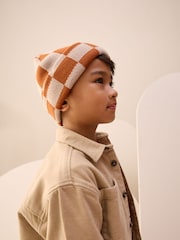 Rust Orange Check Beanie Hat (1-16yrs) - Image 1 of 2