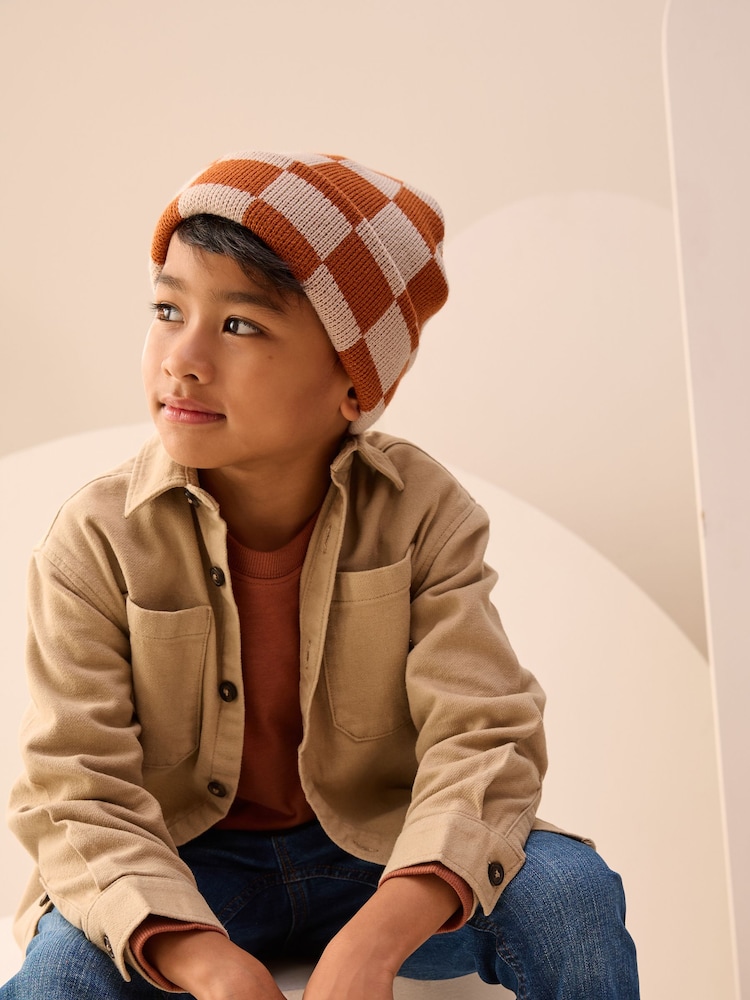 Rust Orange Check Beanie Hat (1-16yrs) - Image 2 of 2