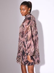 Lipsy Brown Mini Animal Zebra Print Sequin Long Sleeve Shift Dress - Image 4 of 4