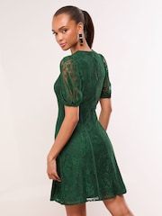 Lipsy Green Mini Lace Short Sleeve Skater Dress - Image 4 of 4