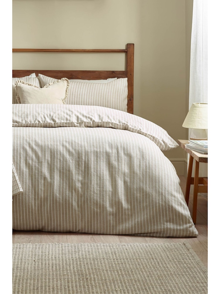 Yard Natural Holme Stripe Brushed Cotton Duvet Cover Set - Image 3 of 3 Yard Natural Holme Stripe Brushed Cotton Duvet Cover Set - Image 3 of 3