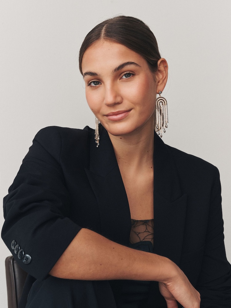 Black Sparkle Drop Earrings - Image 2 of 6 Black Sparkle Drop Earrings - Image 2 of 6