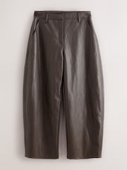 Nothing Ordinary Chocolate Brown Faux Leather Barrel Leg Trousers - Image 1 of 6