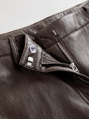 Nothing Ordinary Chocolate Brown Faux Leather Barrel Leg Trousers - Image 3 of 6