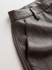 Nothing Ordinary Chocolate Brown Faux Leather Barrel Leg Trousers - Image 4 of 6