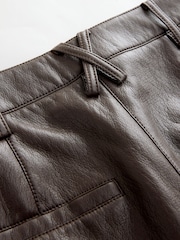 Nothing Ordinary Chocolate Brown Faux Leather Barrel Leg Trousers - Image 5 of 6