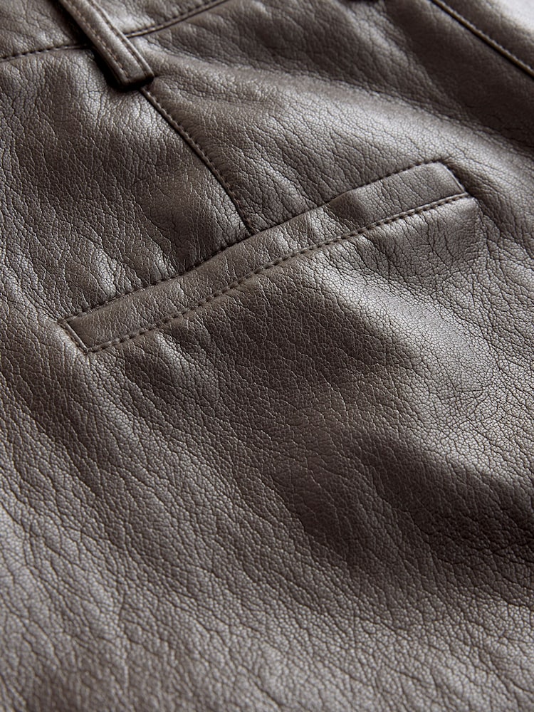 Nothing Ordinary Chocolate Brown Faux Leather Barrel Leg Trousers - Image 6 of 6