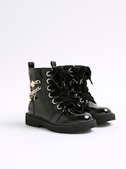 River Island Black Charm Chain Lace Up Boots - Image 2 of 5
