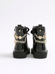 River Island Black Charm Chain Lace Up Boots - Image 4 of 5