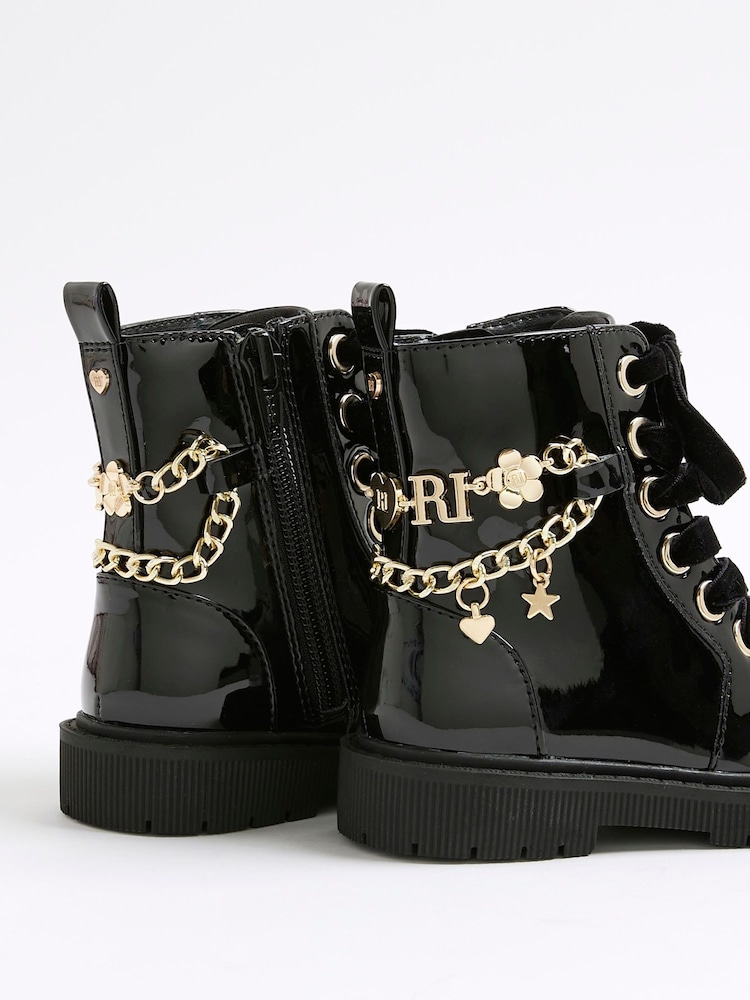 River Island Black Charm Chain Lace Up Boots - Image 5 of 5