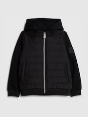 River Island Black Padded Hybrid Hoodie Jacket - Image 1 of 5