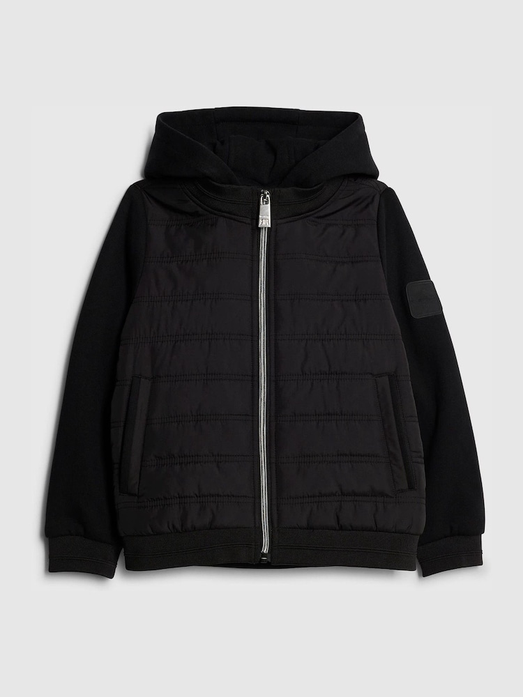 River Island Black Padded Hybrid Hoodie Jacket - Image 1 of 5