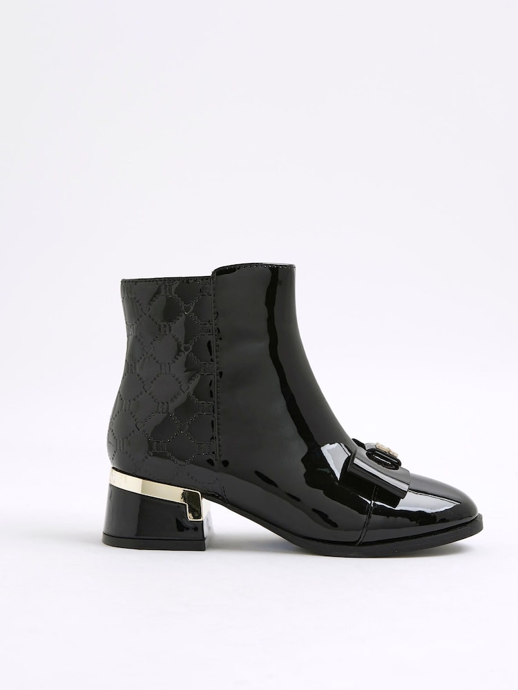 River Island Black Bow Front Heeled Boots - Image 1 of 5
