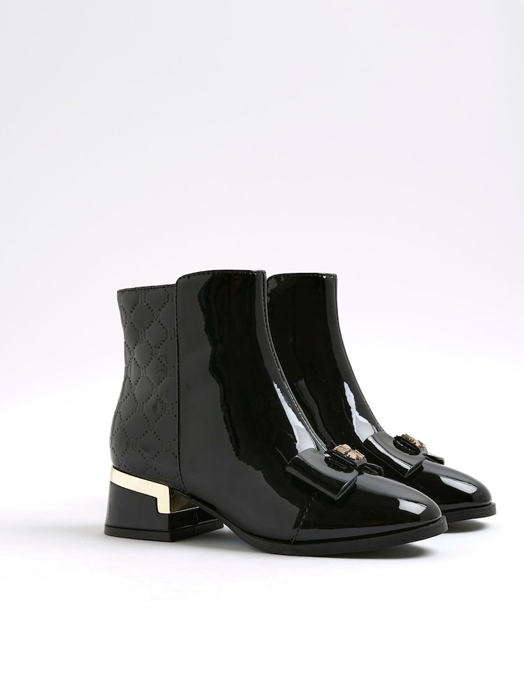 River Island Black Bow Front Heeled Boots - Image 2 of 5