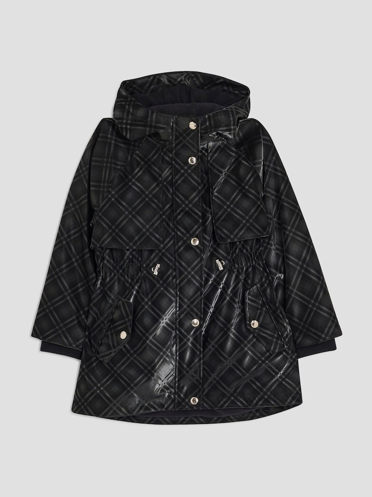 River Island Black Girls Check Rainmac Coat - Image 1 of 4 River Island Black Girls Check Rainmac Coat - Image 1 of 4