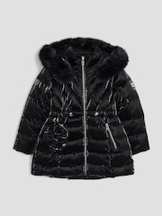River Island Black Girls High Shine Glam Padded Coat - Image 2 of 5