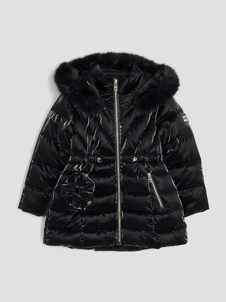 River Island Black Girls High Shine Glam Padded Coat - Image 2 of 5 River Island Black Girls High Shine Glam Padded Coat - Image 2 of 5