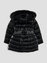 River Island Black Girls High Shine Glam Padded Coat - Image 3 of 5