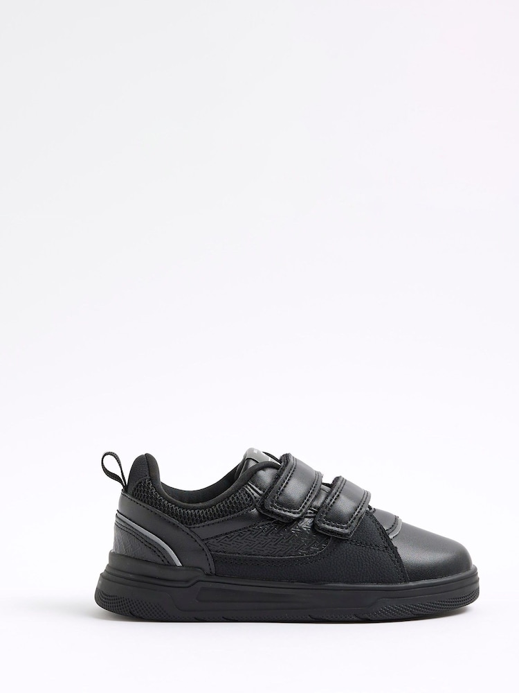 River Island Black Boys Faux Leather Monogram Trainers - Image 1 of 5 River Island Black Boys Faux Leather Monogram Trainers - Image 1 of 5