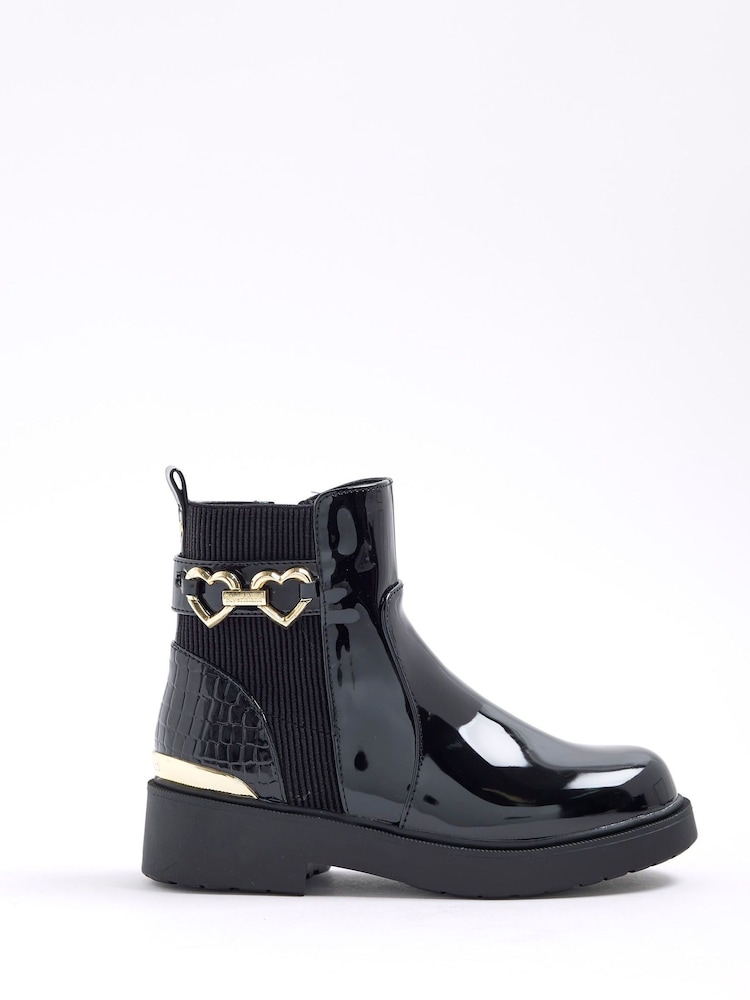 River Island Black Girls Heart Snaffle Chelsea Boots - Image 1 of 5 River Island Black Girls Heart Snaffle Chelsea Boots - Image 1 of 5