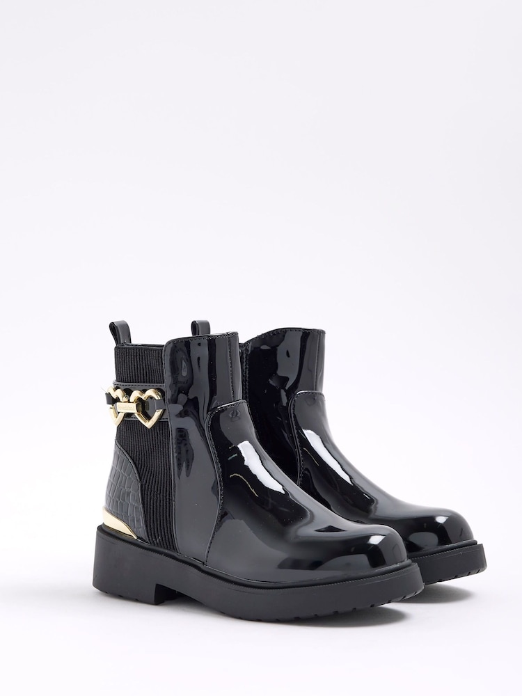 River Island Black Girls Heart Snaffle Chelsea Boots - Image 2 of 5 River Island Black Girls Heart Snaffle Chelsea Boots - Image 2 of 5