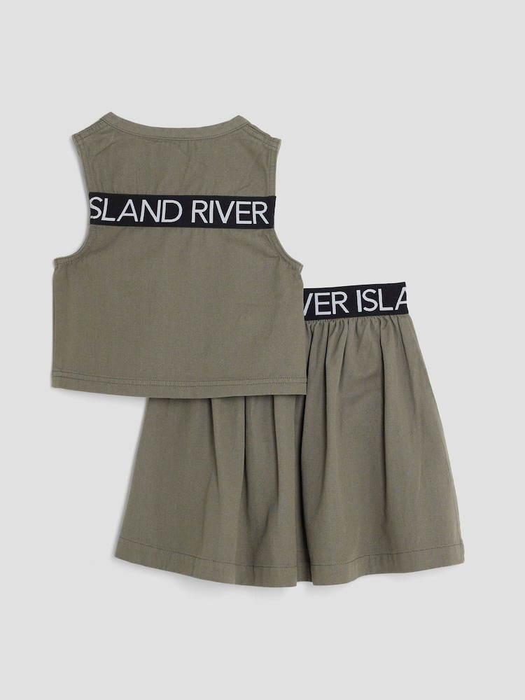 River Island Green Girls Gilet Waistband Skirt Set - Image 2 of 5