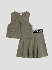 River Island Green Girls Gilet Waistband Skirt Set - Image 3 of 5