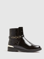 River Island Black Flower Print Chain Riding Boots - Image 1 of 3