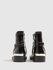 River Island Black Flower Print Chain Riding Boots - Image 2 of 3