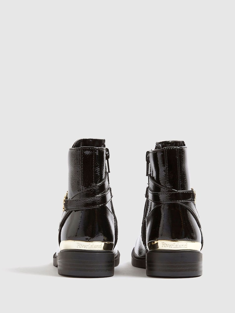 River Island Black Flower Print Chain Riding Boots - Image 2 of 3