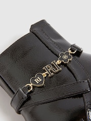 River Island Black Flower Print Chain Riding Boots - Image 3 of 3