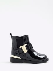 River Island Black Patent Heart Bow Chelsea Boots - Image 1 of 5