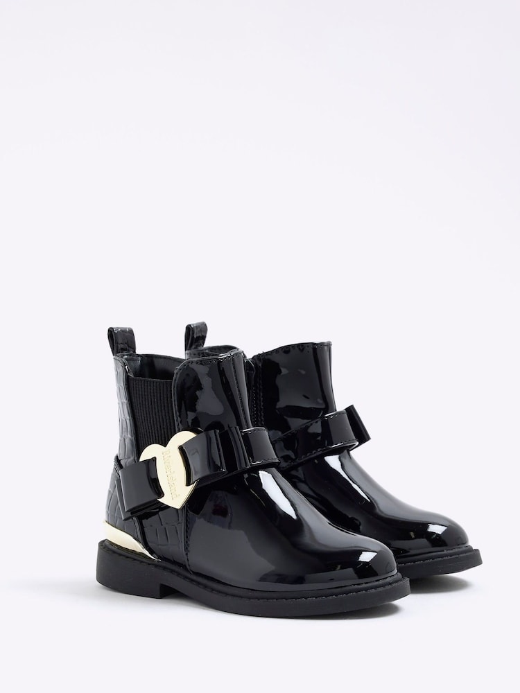 River Island Black Patent Heart Bow Chelsea Boots - Image 2 of 5
