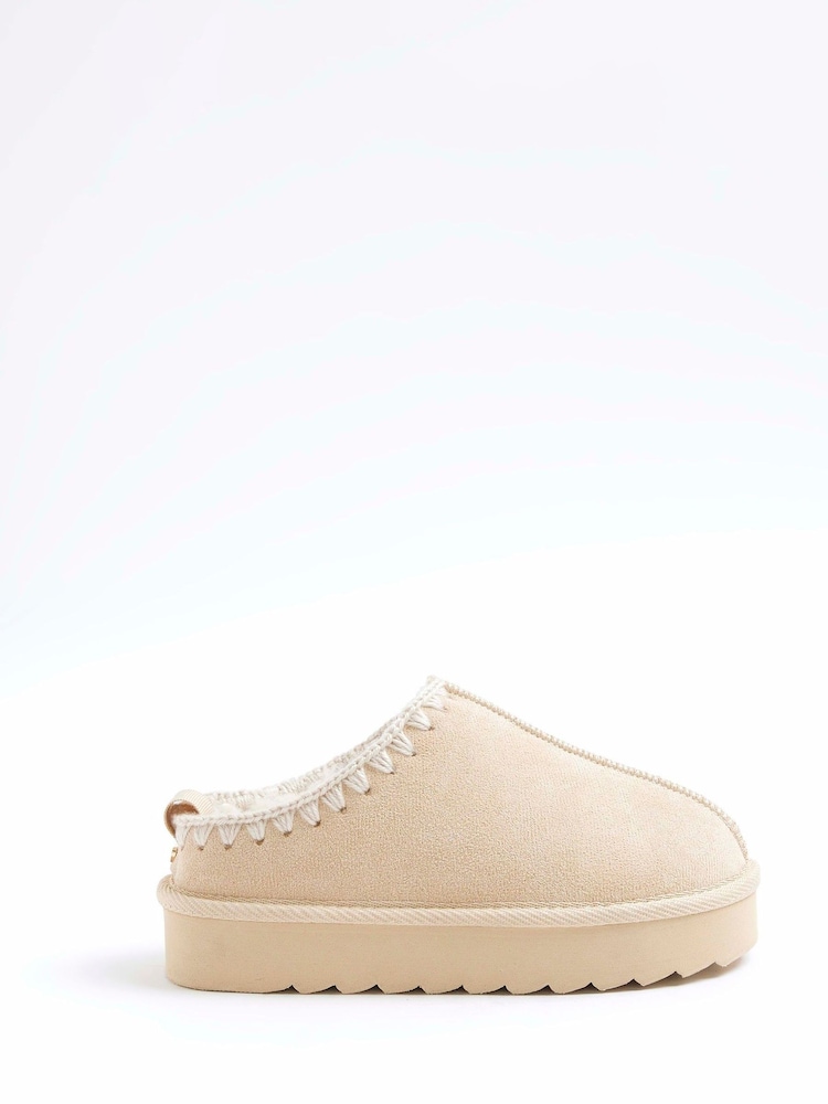 River Island Brown Girls Whipstitch Slippers - Image 1 of 5