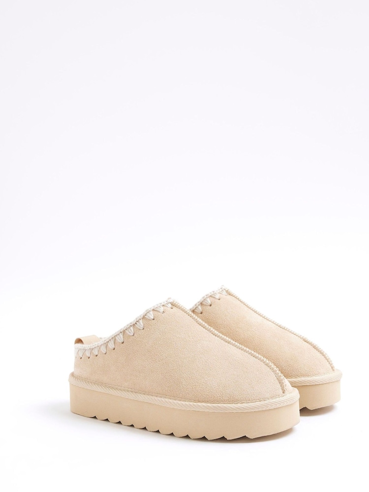 River Island Brown Girls Whipstitch Slippers - Image 2 of 5