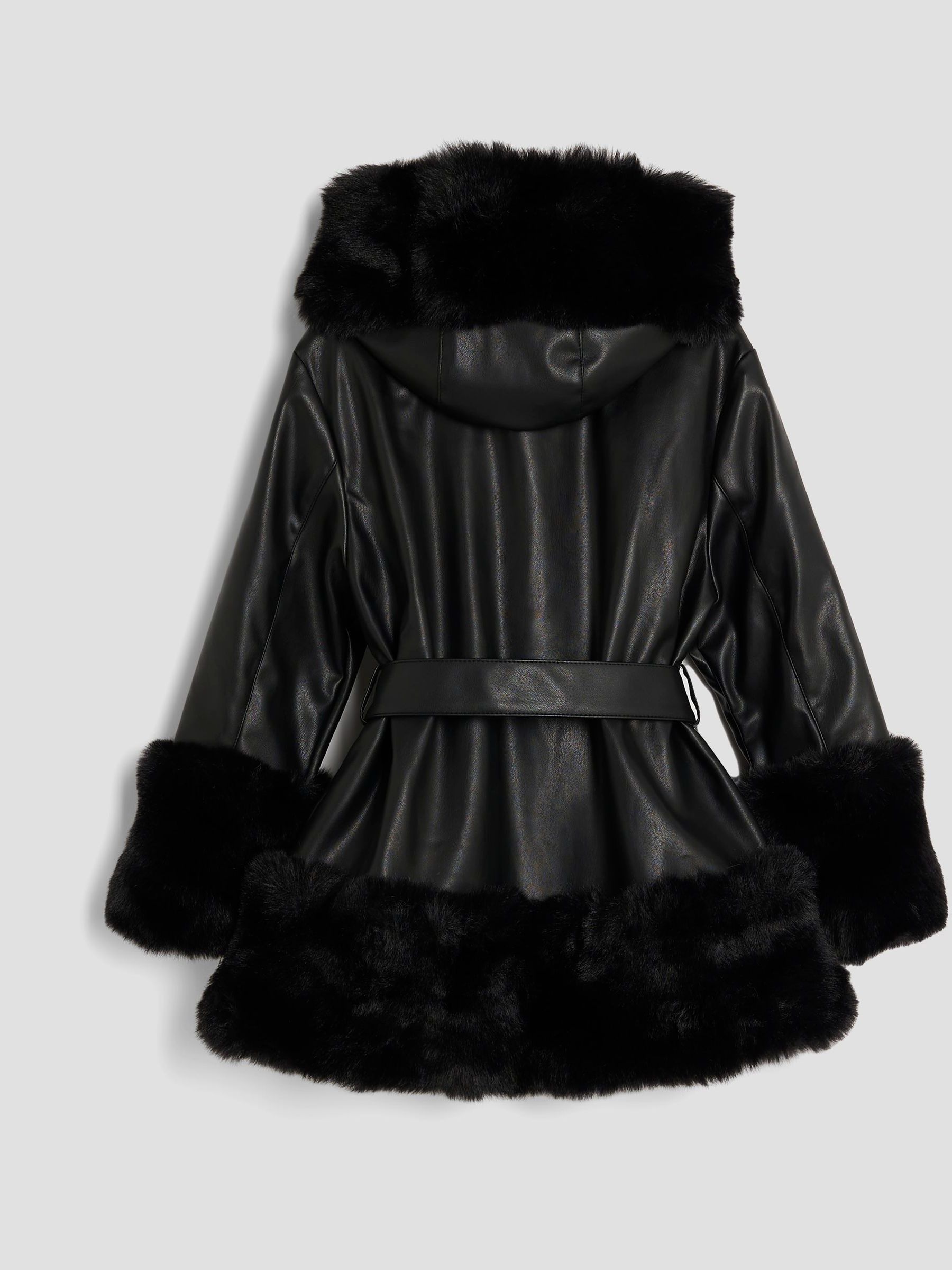 Buy River Island Black Black Faux Leather Wrap with Hood Jacket