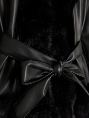 River Island Black Black Faux Leather Wrap with Hood Jacket - Image 4 of 4