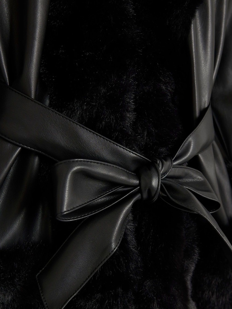 River Island Black Black Faux Leather Wrap with Hood Jacket - Image 4 of 4