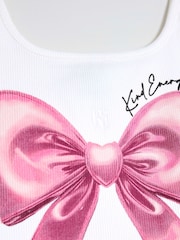 River Island White Girls Pink Bow Tank Top - Image 3 of 4