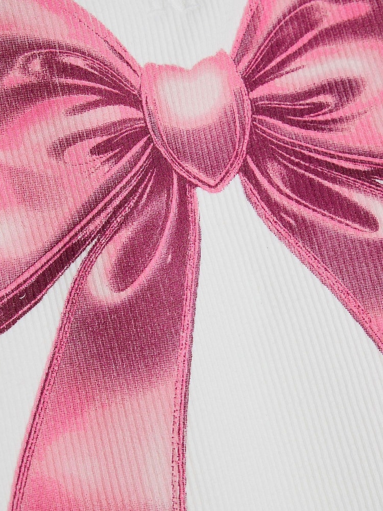 River Island White Girls Pink Bow Tank Top - Image 4 of 4