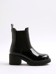 River Island Black Patent Heart Print Heeled Chelsea Boots - Image 1 of 5